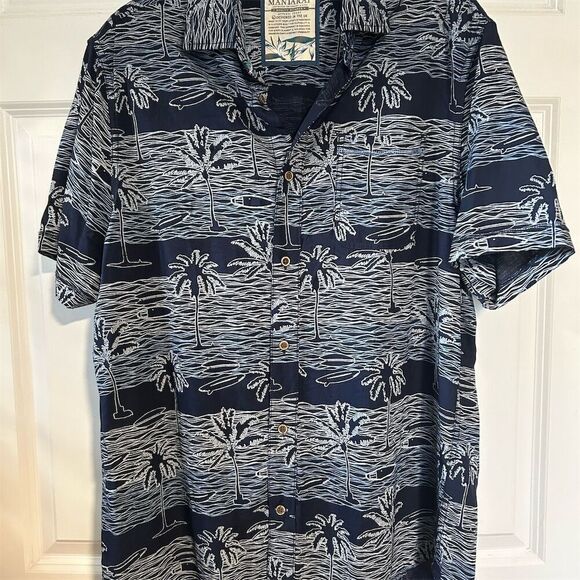 Mantaray Men's Blue Graphic Print Hawaiian Shirt Size L Short Sleeve - Picture 1 of 8